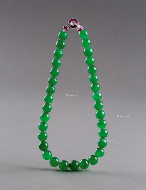 缅甸天然玻璃种满绿翡翠珠配钻石珠链