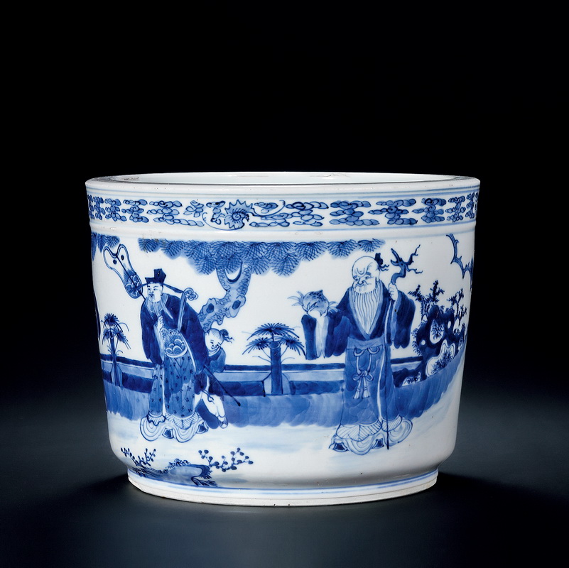 Qing Dynasty A BLUE AND WHITE CENSER WITH DESIGN OF FIGURES